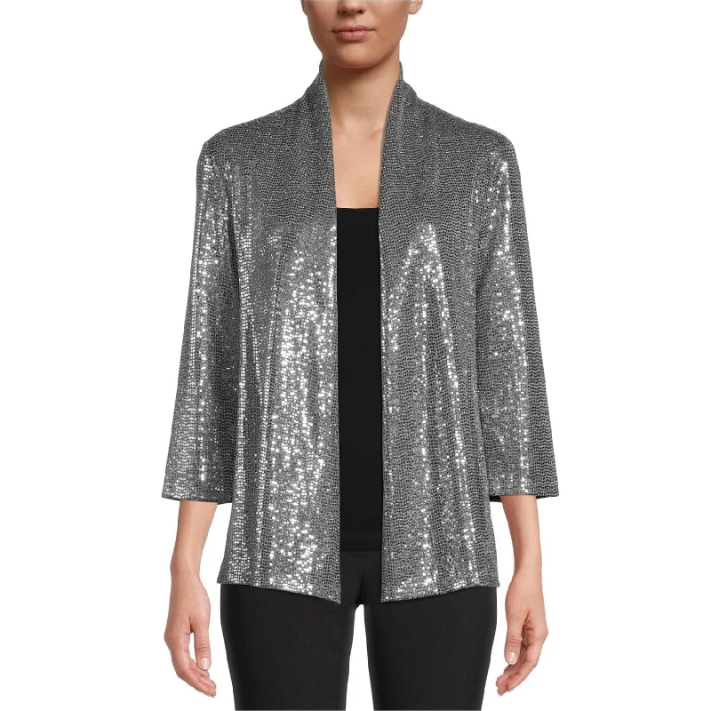 Kasper Womens Sequin Cardigan Sweater, Metallic, Small