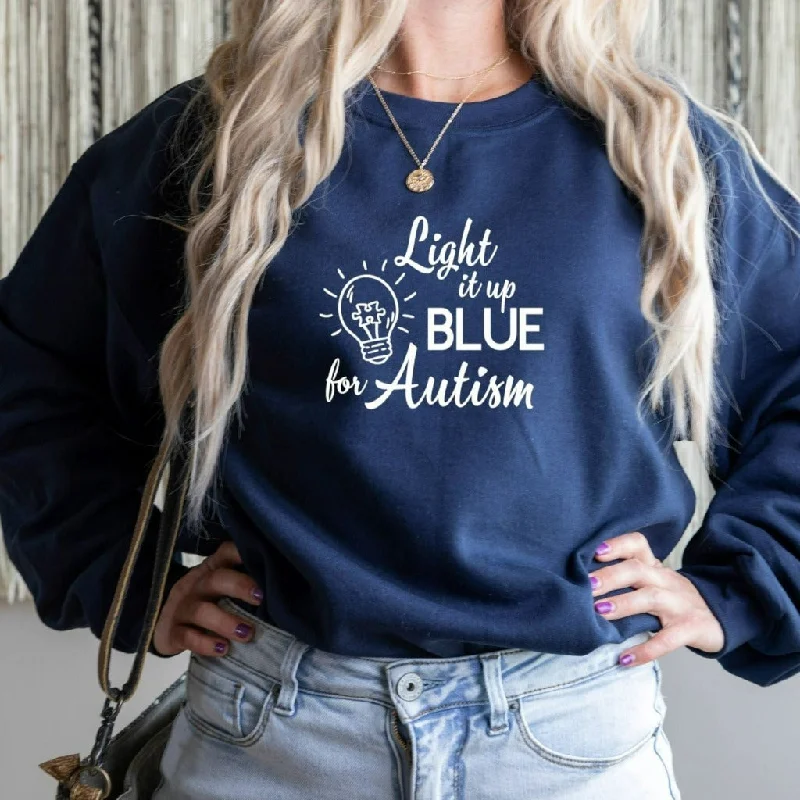 Light it Up Blue for Autism Crewneck Sweatshirt, Autism Awareness, Autism Mom Gift