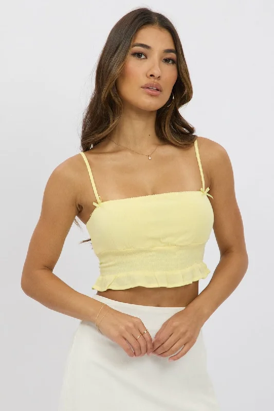 Yellow Crop Cami Top Shirred Waist