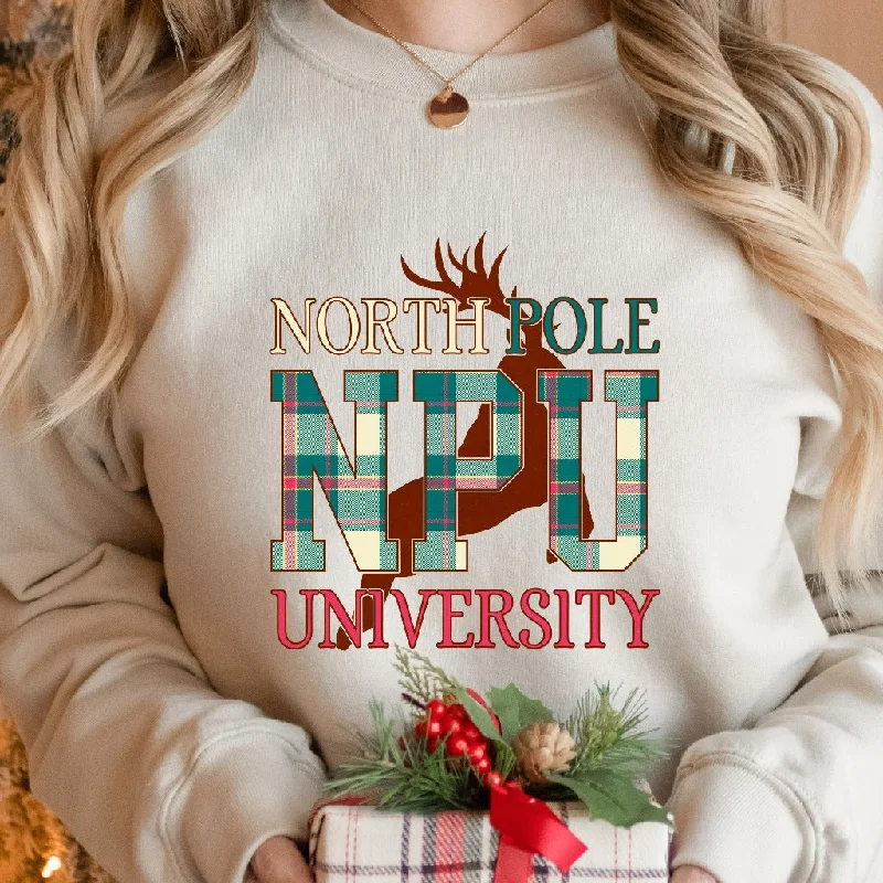 North Pole University Christmas Sweatshirt, Womens Christmas Sweater, Christmas Crewneck Pullover