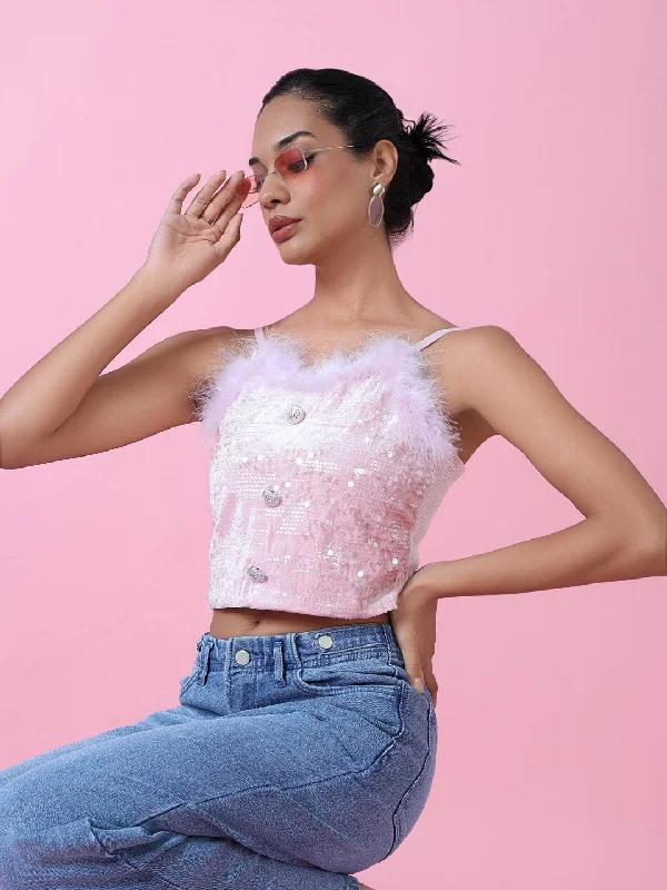 Women Pink Solid Fitted Crop Top