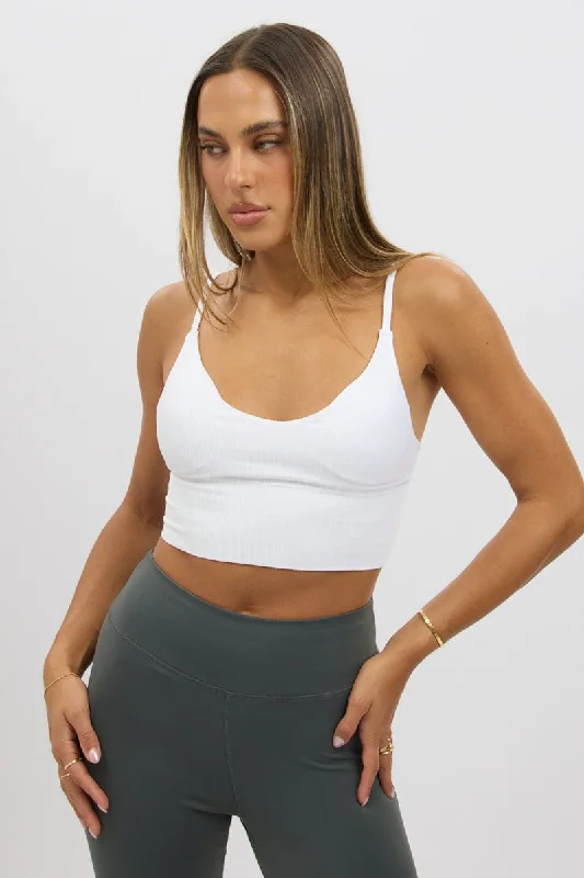 White V Neck Cami Crop Top Seamless