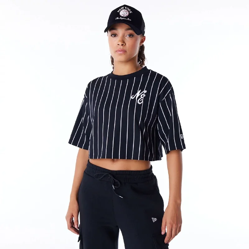 New Era Womens Pinstripe Black Crop T-Shirt