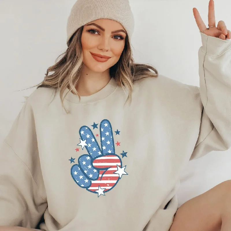 Peace Sign American Flag Sweatshirt, 4th of July Crewneck, Star Sweater, Independence Day Shirt, Fourth of July Shirt