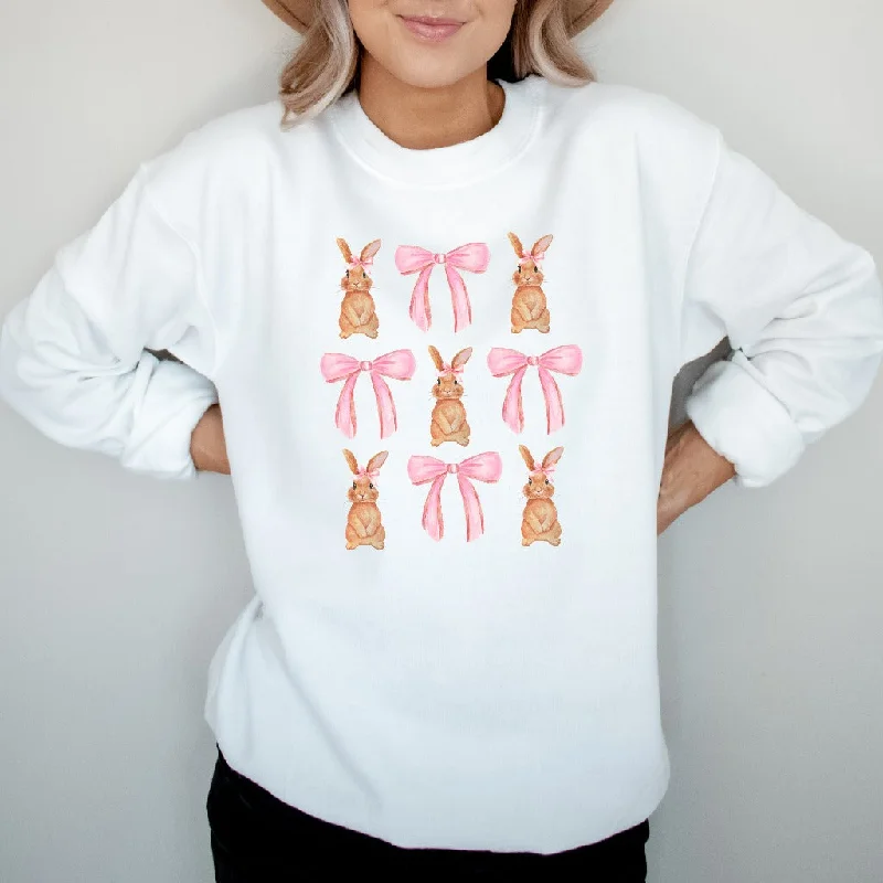 Coquette Bunny Sweatshirt, Easter Bunny Crewneck, Easter Sweater, Pink Bows Easter Shirt, Girly Easter Gift