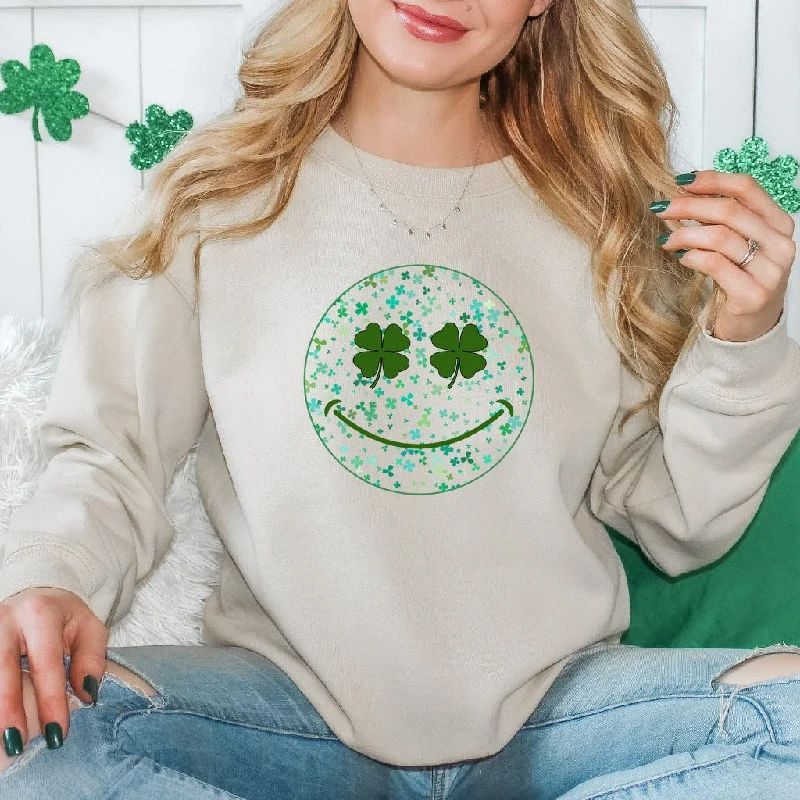 St Patrick's Day Sweatshirt, Cute Shamrock Smile Face Crewneck, St Paddy's Day Outfit, Saint Patricks Party