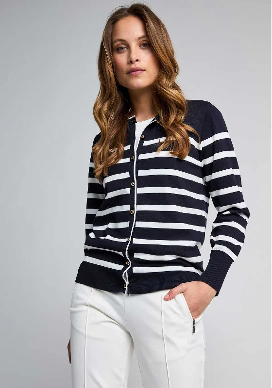 Micha Button Up Striped Cardigan, Navy