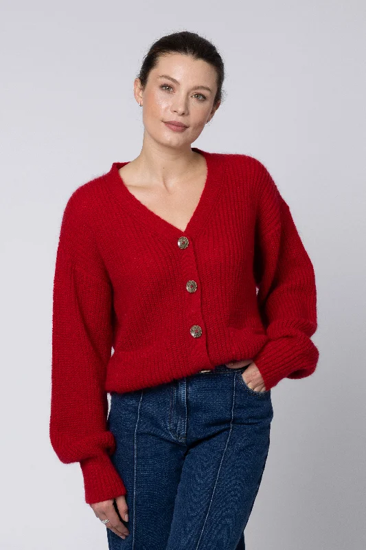 Betty Balloon Sleeve Cardigan (Red)