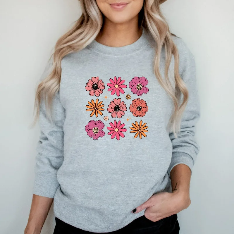 Flowers Sweatshirt, Boho Wildflowers Crewneck, Retro Floral Sweater, Vintage Botanical Flowers Gift