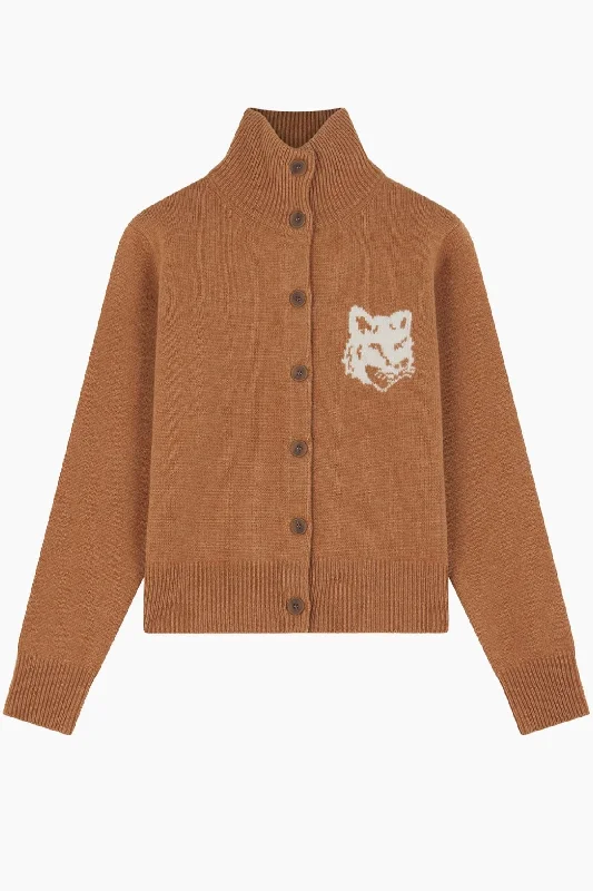 Maison Kitsuné Fox Head Intarsia High Neck Cardigan - Sequoia