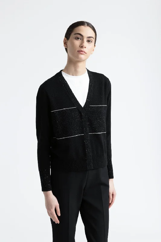 Wool, silk, cashmere and lurex cardigan