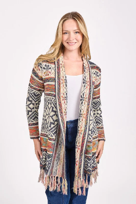 Floral Cardigan With Fringe Hem