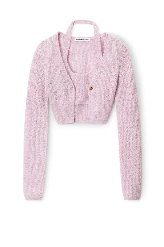 alexanderwang.t Twinset Halter Knit Cardigan - Lavender Frost