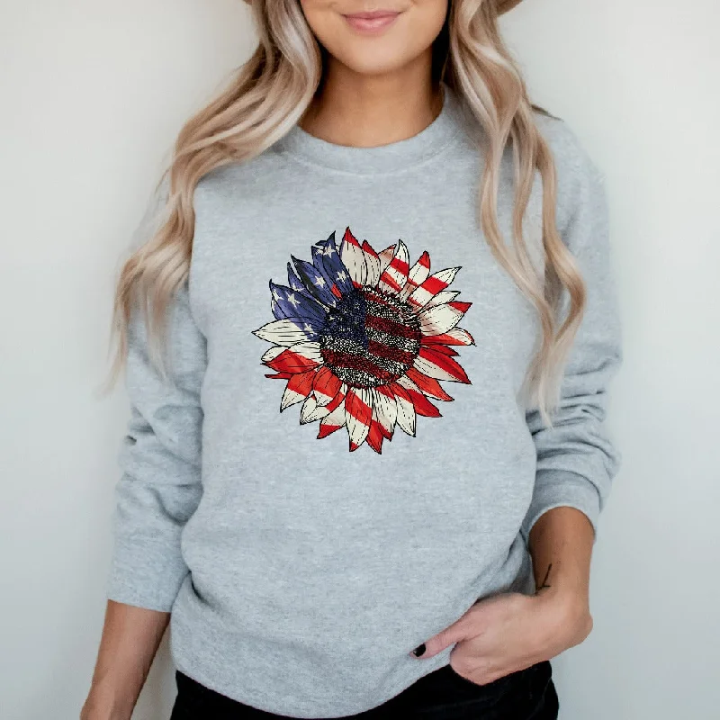 America Sunflower Sweatshirt, USA Flag Flower Crewneck, Gift For American, 4th Of July Flag Shirt, Independence Day