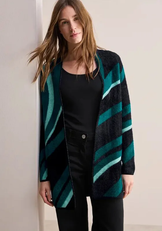 Cecil Feather Yarn Mix Cardigan, Black and Green