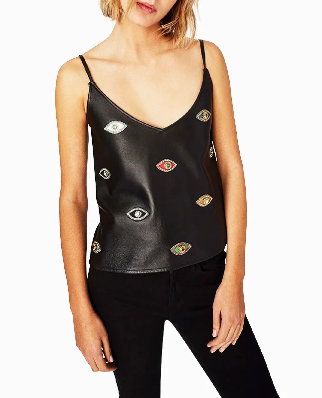 Nicole Miller Evil Eye Embellishment V Neck Tank Top