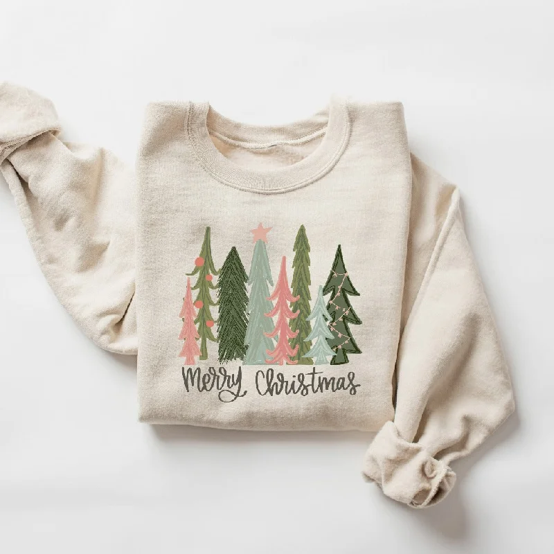 Merry Christmas Tree Sweatshirt, Merry & Bright Christmas Sweatshirt, Women's Holiday Sweater, Winter Shirt, Christmas Gift