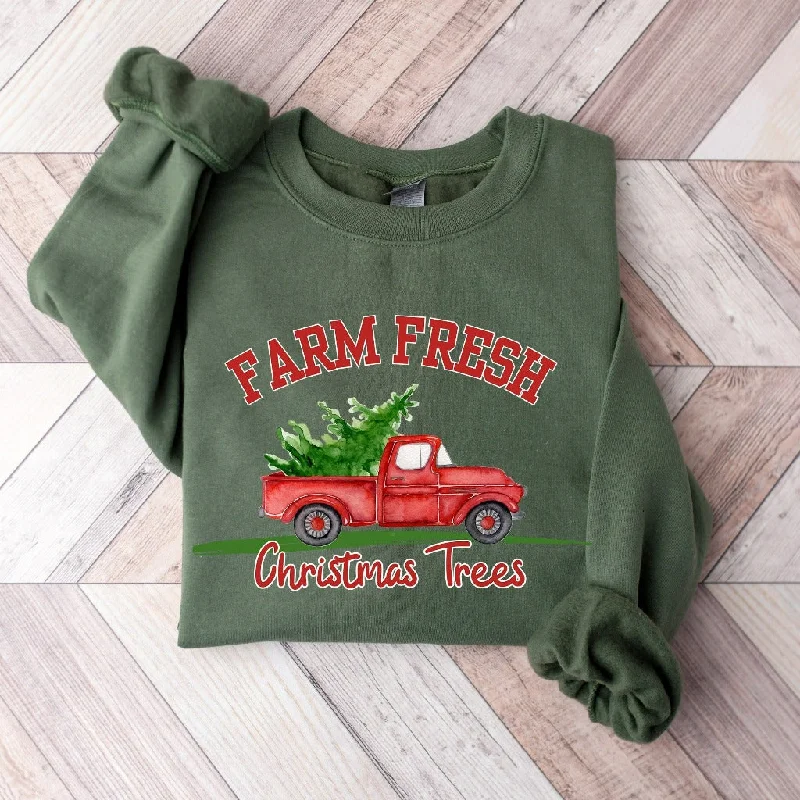 Farm Fresh Christmas Tree Sweatshirt, Womens Christmas Sweater, Christmas Crewneck Pullover, Holiday Gift, Winter Sweatshirt