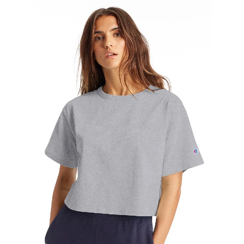 Champion Women's Oxford Grey Cropped Reverse Weave T-Shirt