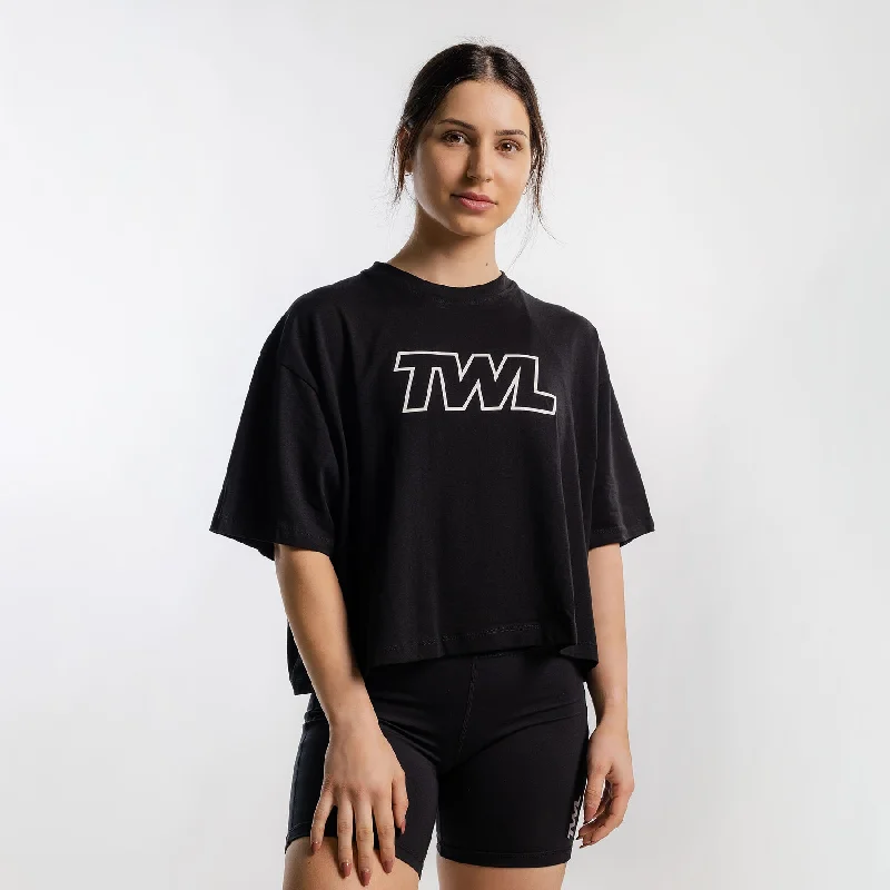 TWL - WOMEN'S OVERSIZED CROPPED T-SHIRT - ATHLETE - BLACK/WHITE