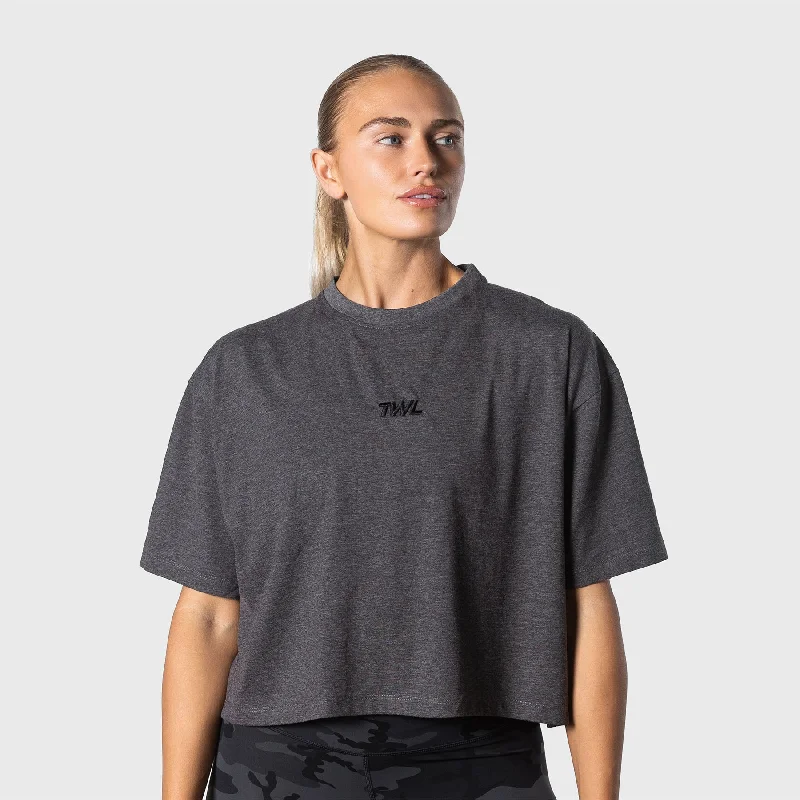 TWL - WOMEN'S OVERSIZED CROPPED T-SHIRT - CHARCOAL MARL