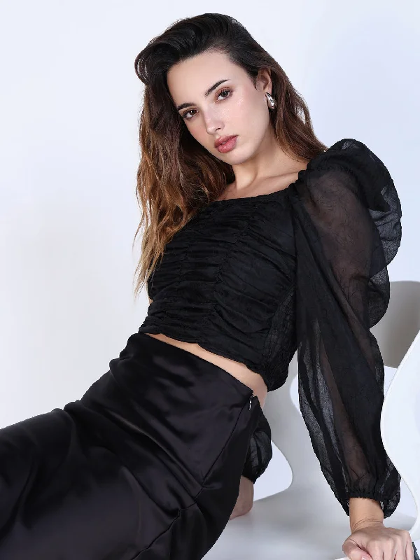 Women Black Solid Crop Top