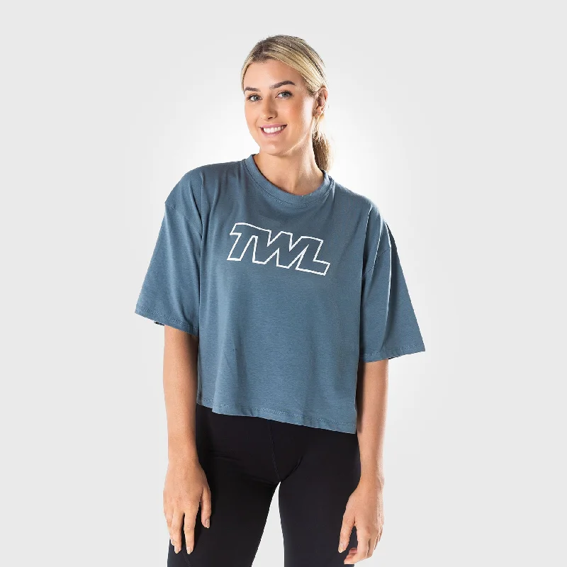 TWL - WOMEN'S OVERSIZED CROPPED T-SHIRT - ATHLETE - PEWTER/WHITE