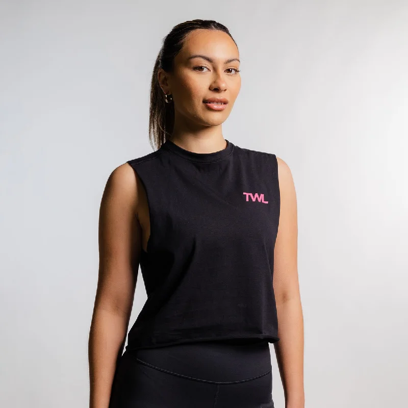 TWL -  WOMEN'S SLASH CROP - STRONGER TOGETHER - BLACK/FLAMINGO - FINELINE