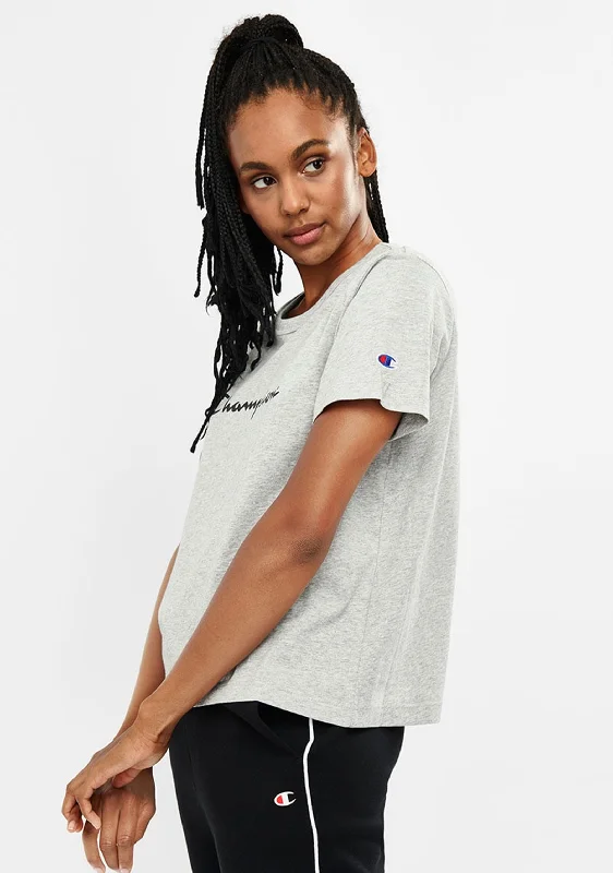 Champion Women's Script Crop Boxy Tee Grey