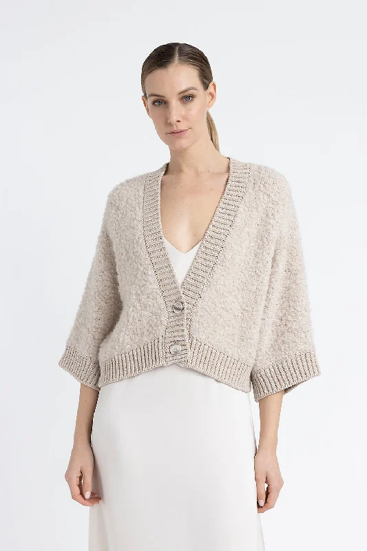 Alpaca wool, cashmere, silk and Lurex bouclé cardigan