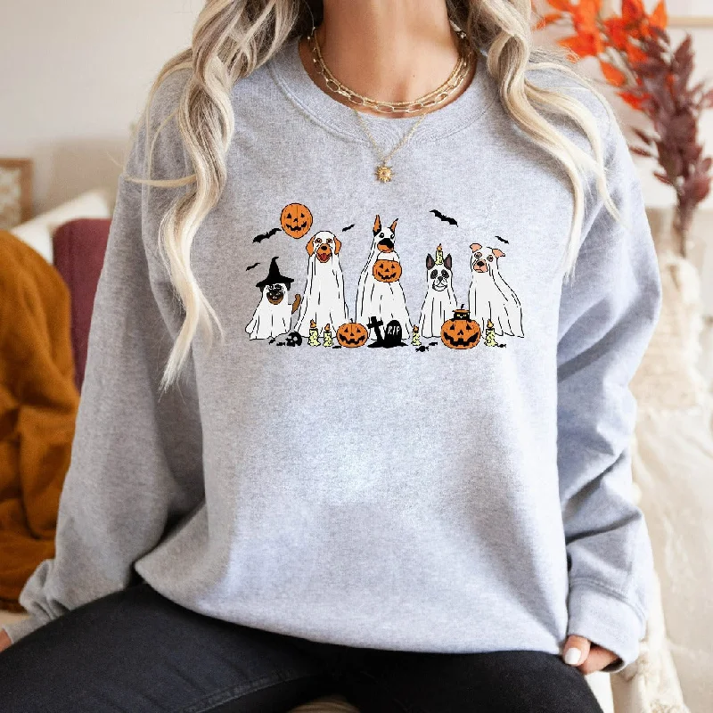 Ghost Dogs Halloween Sweatshirt, Pumpkins Crewneck, Cute Halloween Sweater, Dog Lover Gift