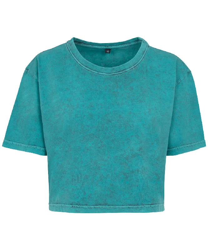 Teal/Black - Women's acid washed cropped tee