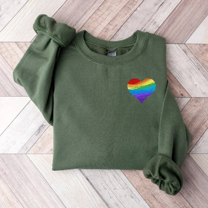 LGBTQ Sweatshirt, Rainbow Pride Heart Crewneck, Rainbow Heart Shirt, Gay Pride Month Shirts