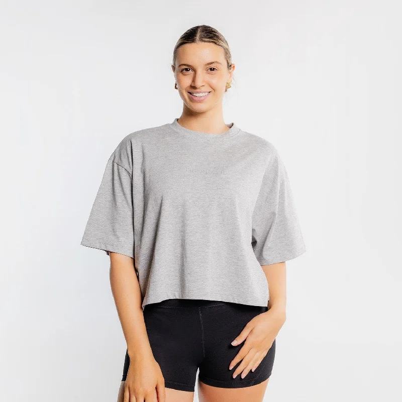 THE BRAVE - WOMEN'S LIFESTYLE OVERSIZED CROPPED T-SHIRT - LIGHT GREY MARL