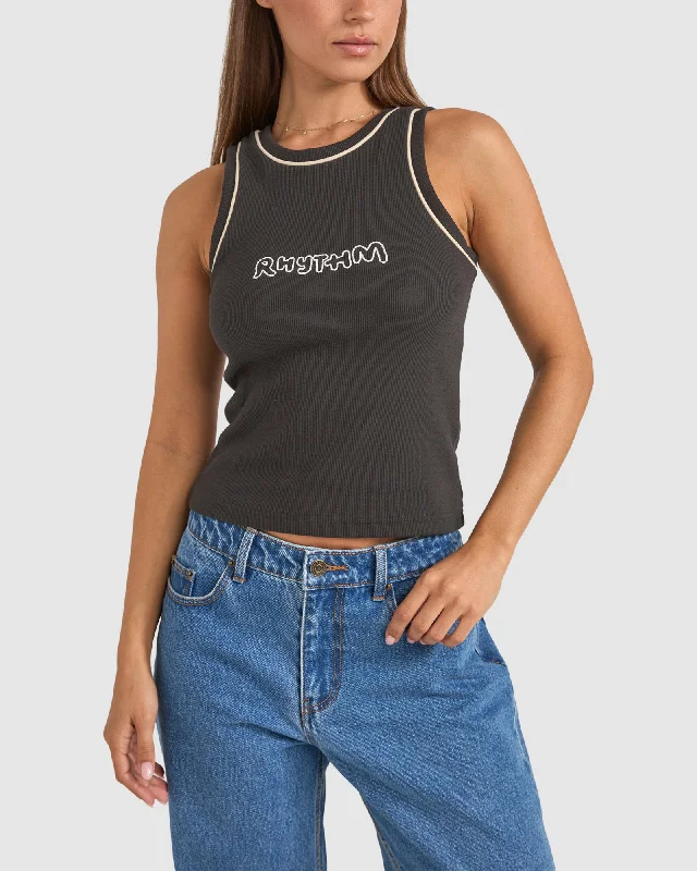 WOMENS EMBROIDERED RHYTHM RIB TANK TOP