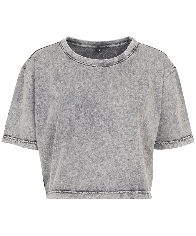 Grey/Black - Women's acid washed cropped tee