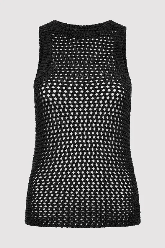 COTTON CROCHET TANK-BLACK