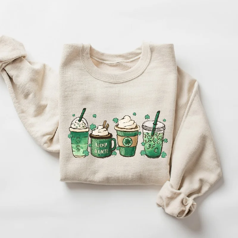 St Patrick's Day Coffee Sweatshirt, Shamrock Latte Crewneck, St Paddy's Day Outfit, Festive Green Coffee Lovers Gift