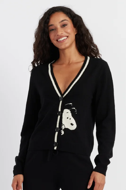 Black Wool-Cashmere Snoopy Cardigan