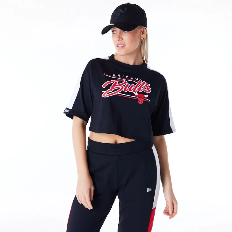 Chicago Bulls Womens NBA Colour Block Black Crop T-Shirt