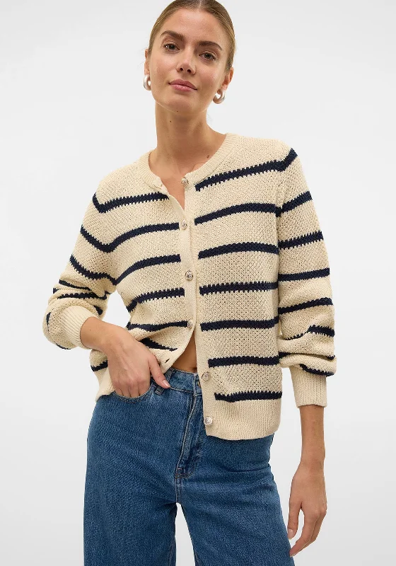 Vero Moda Amazing Striped Knit Cardigan, Cream