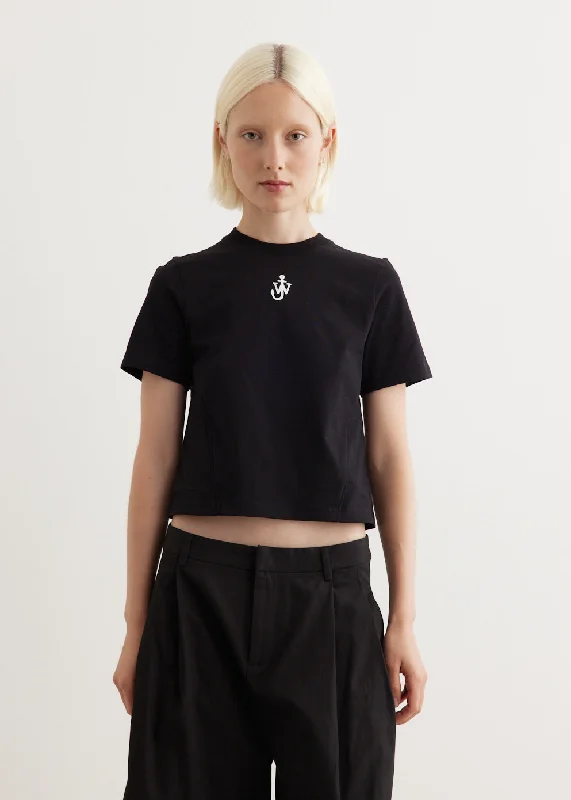 Anchor Embroidery Panelled Cropped T-Shirt