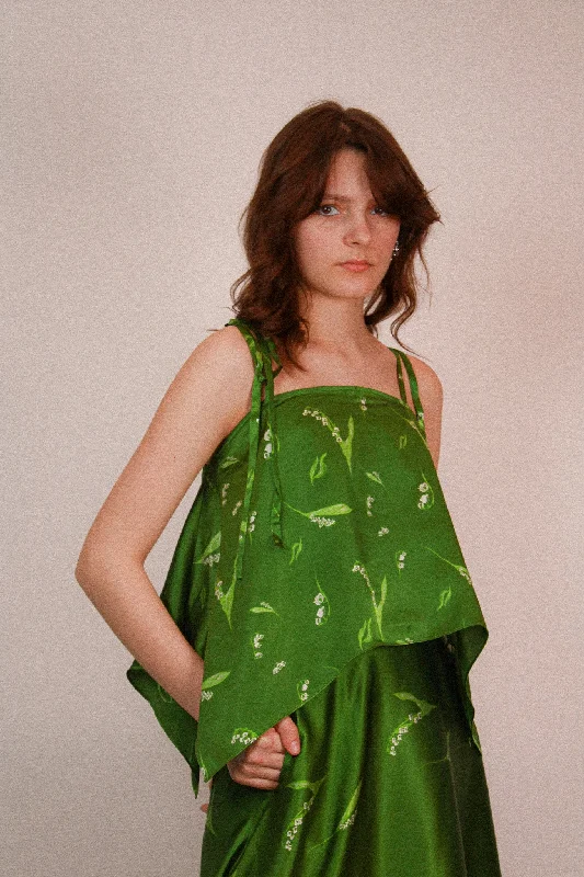 Lily of the valley Silk Tank Top Green