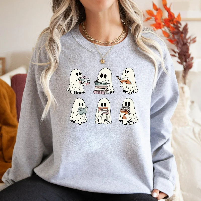 Ghost Reading Books Sweatshirt, Bookish Halloween Crewneck, Gift for Librarian, Reading Teacher Sweater