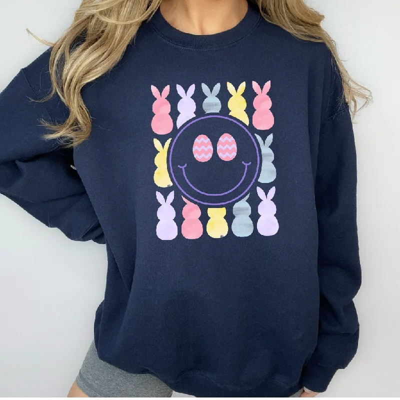 Chilling Peeps Sweatshirt, Easter Bunny Crewneck, Easter Smiley Face Sweater, Cute Easter Egg Shirt