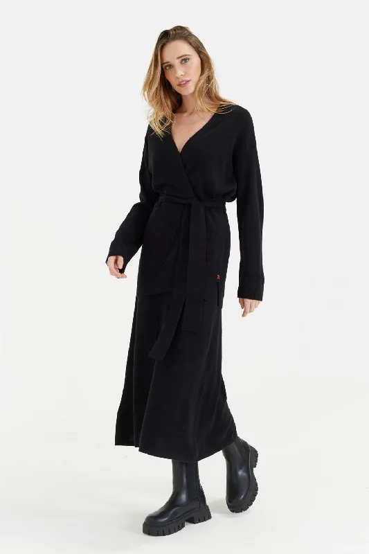 Black Wool-Cashmere Belted Cardigan