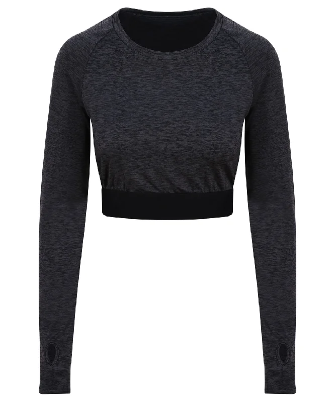 Black Slate Melange - Women's long-sleeve crop T