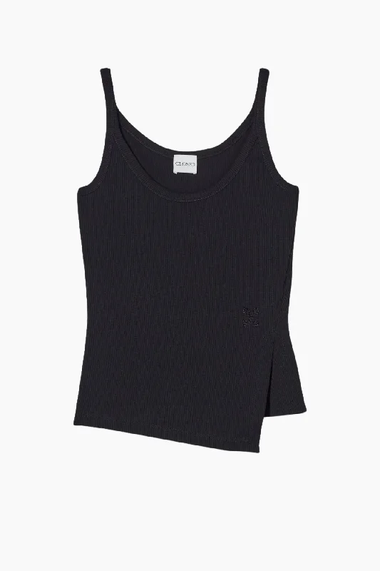 Closed Split Tank Top - Black