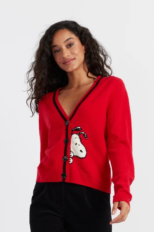 Red Wool-Cashmere Snoopy Cardigan