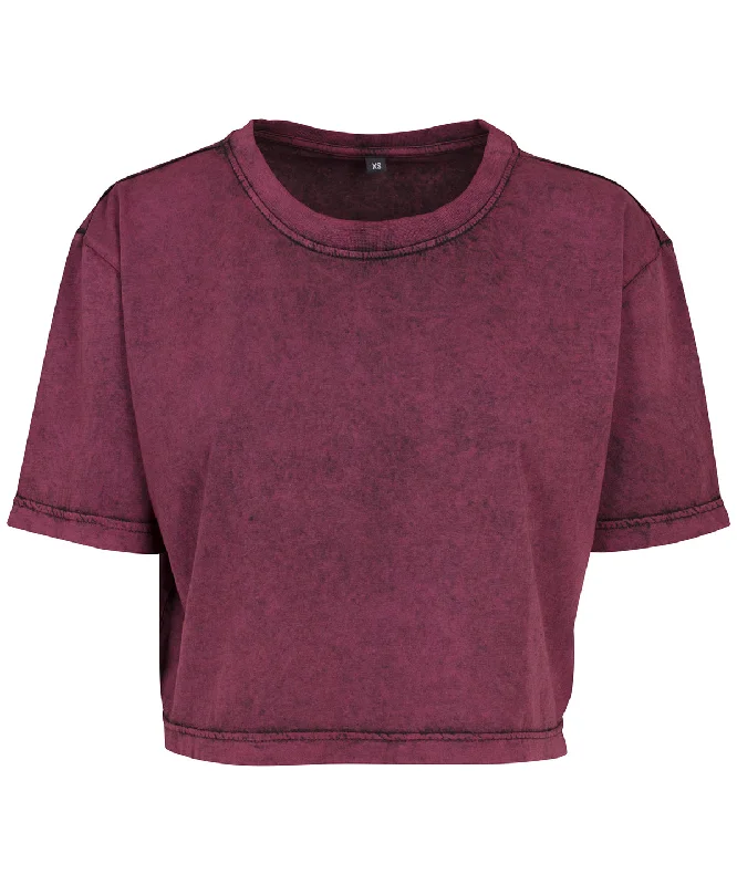 Berry/Black - Women's acid washed cropped tee